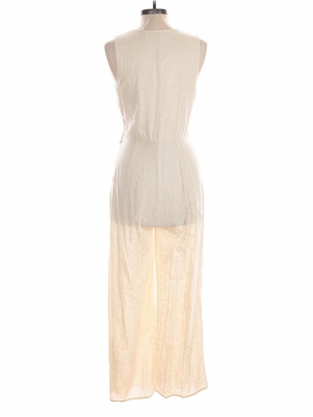 Aakaa Linen Blend Sleeveless Wrap Jumpsuit Cream Beige Wide Leg Large - Picture 3 of 5
